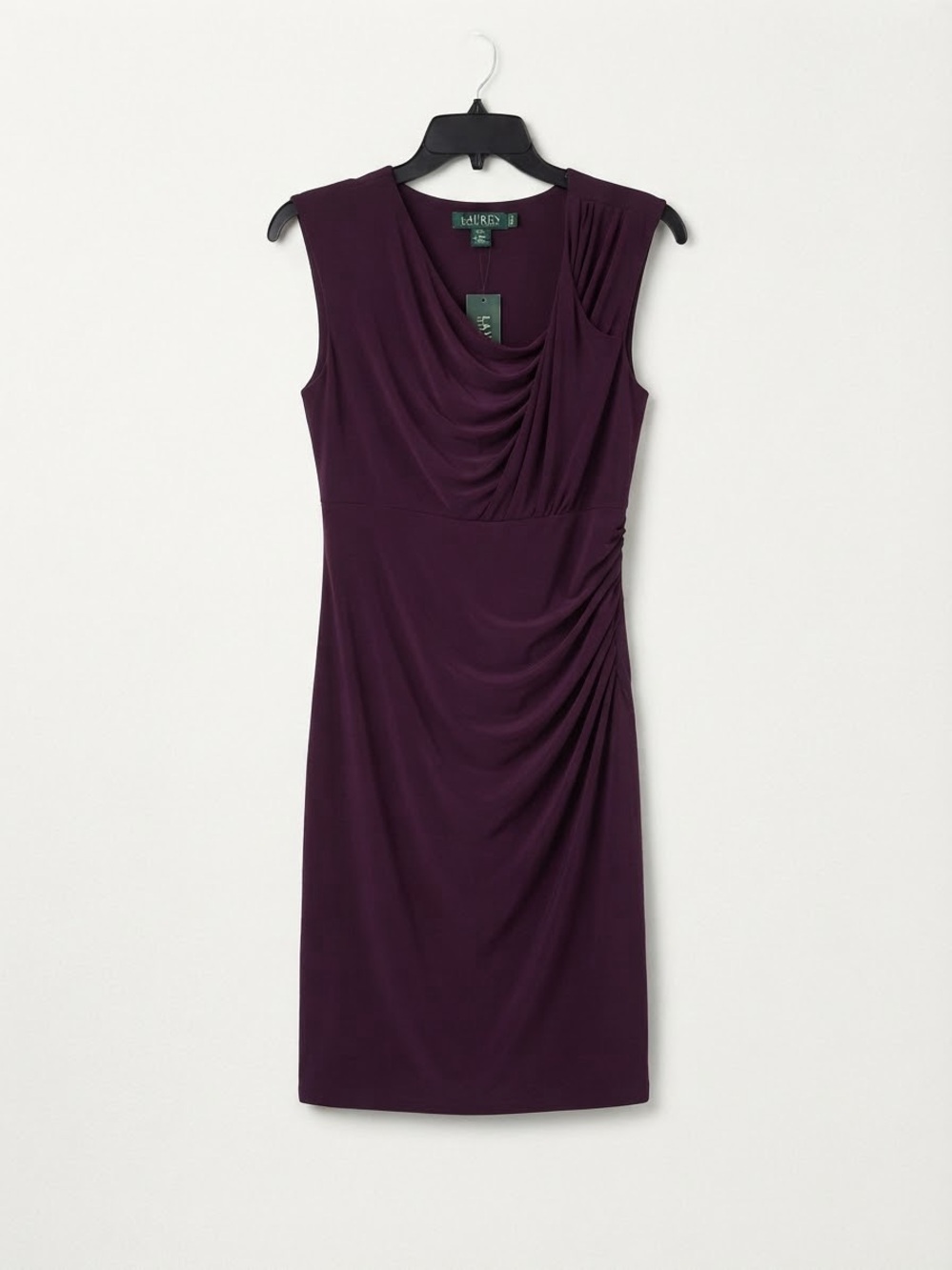 Ralph Lauren Purple Cowl Neck Ruched Cocktail Dress Size 10